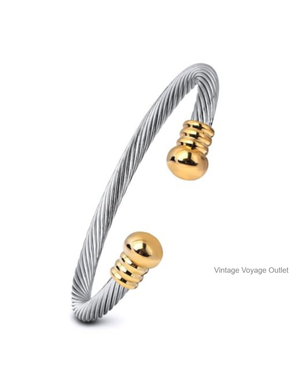 Stainless Steel Twisted Cable Cuff Bracelet Adjustable Open Bangle
